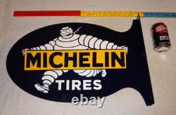 Vintage Michelin Tires Bibendum Man Cigar 22.5 Metal Gasoline & Oil Flange Sign