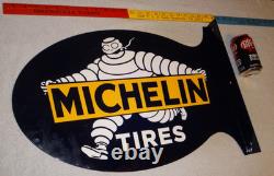 Vintage Michelin Tires Bibendum Man Cigar 22.5 Metal Gasoline & Oil Flange Sign
