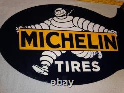 Vintage Michelin Tires Bibendum Man Cigar 22.5 Metal Gasoline & Oil Flange Sign