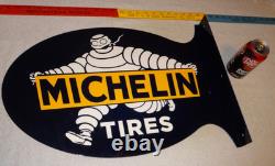 Vintage Michelin Tires Bibendum Man Cigar 22.5 Metal Gasoline & Oil Flange Sign