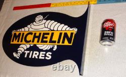 Vintage Michelin Tires Bibendum Man Cigar 22.5 Metal Gasoline & Oil Flange Sign