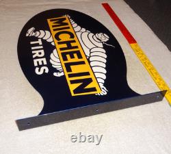 Vintage Michelin Tires Bibendum Man Cigar 22.5 Metal Gasoline & Oil Flange Sign