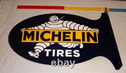Vintage Michelin Tires Bibendum Man Cigar 22.5 Metal Gasoline & Oil Flange Sign