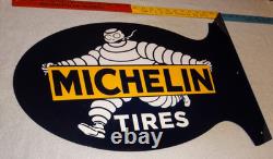 Vintage Michelin Tires Bibendum Man Cigar 22.5 Metal Gasoline & Oil Flange Sign