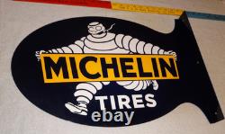 Vintage Michelin Tires Bibendum Man Cigar 22.5 Metal Gasoline & Oil Flange Sign