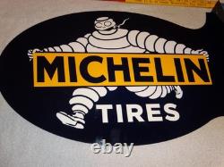 Vintage Michelin Tires Bibendum Man Cigar 22.5 Metal Gasoline & Oil Flange Sign