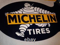 Vintage Michelin Tires Bibendum Man Cigar 22.5 Metal Gasoline & Oil Flange Sign