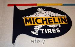 Vintage Michelin Tires Bibendum Man Cigar 22.5 Metal Gasoline & Oil Flange Sign