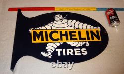 Vintage Michelin Tires Bibendum Man Cigar 22.5 Metal Gasoline & Oil Flange Sign