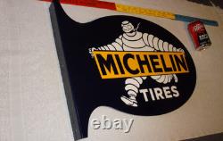 Vintage Michelin Tires Bibendum Man Cigar 22.5 Metal Gasoline & Oil Flange Sign