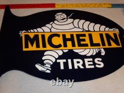 Vintage Michelin Tires Bibendum Man Cigar 22.5 Metal Gasoline & Oil Flange Sign