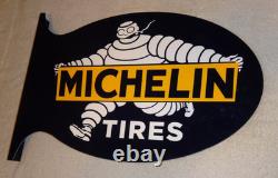 Vintage Michelin Tires Bibendum Man Cigar 22.5 Metal Gasoline & Oil Flange Sign