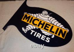 Vintage Michelin Tires Bibendum Man Cigar 22.5 Metal Gasoline & Oil Flange Sign