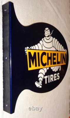 Vintage Michelin Tires Bibendum Man Cigar 22.5 Metal Gasoline & Oil Flange Sign
