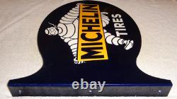 Vintage Michelin Tires Bibendum Man Cigar 22.5 Metal Gasoline & Oil Flange Sign