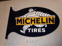 Vintage Michelin Tires Bibendum Man Cigar 22.5 Metal Gasoline & Oil Flange Sign