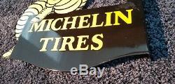 Vintage Michelin Tires Porcelain Gas Double Sided Service Station Flange Sign