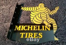 Vintage Michelin Tires Porcelain Gas Double Sided Service Station Flange Sign