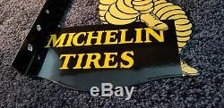 Vintage Michelin Tires Porcelain Gas Double Sided Service Station Flange Sign