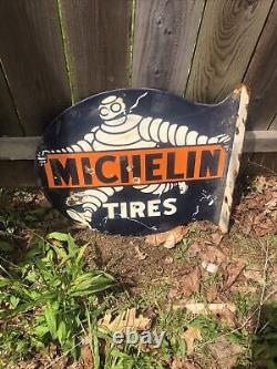 Vintage Michelin tires? Double sided flange? Porcelain sign Display 22x19