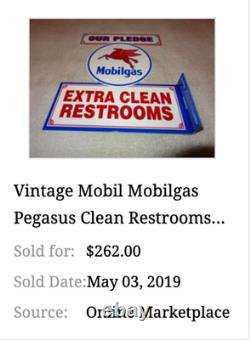Vintage Mobil Mobilgas Clean Restrooms Pegasus 12 X10 Gasoline Oil Flange Sign