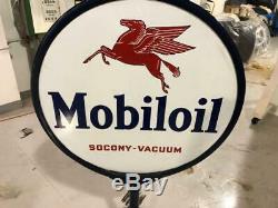 Vintage Mobil Oil Pegasus Porcelain Double-Sided Lollipop Sign