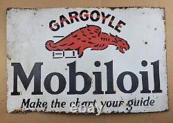 Vintage Mobiloil Gargoyle Double Sided 24 x 18 Porcelain Gas Station Sign
