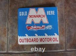 Vintage Monarch Outboard Motor Oil Sold Here Metal Flange Sign Double Sided Boat