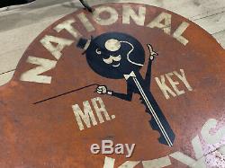 Vintage NATIONAL KEYS MADE sign, with Bracket, ORIGINAL, DOUBLE SIDED