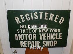 Vintage NY Motor Vehicle Repair Shop Green Double Sided Sign