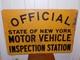 Vintage Ny State Motor Vehicle Inspection Double Sided Yellow Sign #7085144