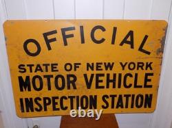 Vintage NY State Motor Vehicle Inspection Double Sided Yellow Sign #7085144