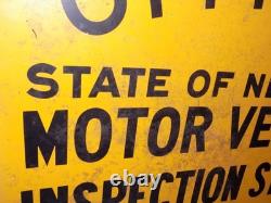 Vintage NY State Motor Vehicle Inspection Double Sided Yellow Sign #7085144