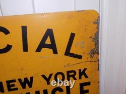 Vintage NY State Motor Vehicle Inspection Double Sided Yellow Sign #7085144