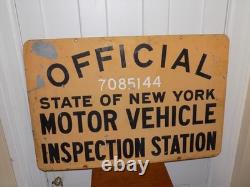 Vintage NY State Motor Vehicle Inspection Double Sided Yellow Sign #7085144