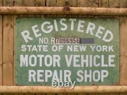 Vintage NY State Motor Vehicle Repair Shop Green Double Sided Sign. No. 7096956