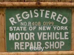 Vintage NY State Motor Vehicle Repair Shop Green Double Sided Sign. No. 7096956