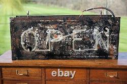 Vintage Neon Sign Metal can for Parts Repair double sided OPEN Bar Shop Diner