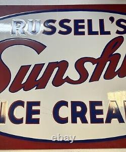 Vintage New Orleans Russell's Sunshine Ice Cream Porcelain Sign DOUBLE SIDED