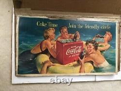Vintage, ORIGINAL, 1955 Coke Coca-Cola Double-Sided Cardboard Sign, 36 x 20