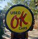 Vintage Ok Used Cars Double Sided Porcelain Dealer Sign (dated 1954) 24 Inch