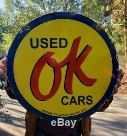 Vintage Ok Used Cars Double Sided Porcelain Dealer Sign (dated 1954) 24 Inch