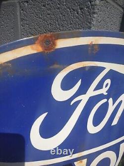 Vintage Old Ford V8 Genuine Parts double sided porcelain metal Sign Auto Gas Oil