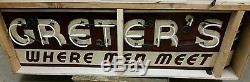 Vintage, Old Neon Sign Porcelain Embossed Letters Double Sided