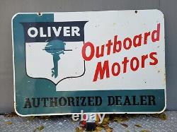 Vintage Oliver Porcelain Sign Large Outboard Boat Motor Double Sided Oil Gas 35