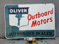 Vintage Oliver Porcelain Sign Large Outboard Boat Motor Double Sided Oil Gas 35