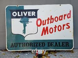 Vintage Oliver Porcelain Sign Large Outboard Boat Motor Double Sided Oil Gas 35