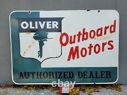 Vintage Oliver Porcelain Sign Large Outboard Boat Motor Double Sided Oil Gas 35