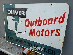 Vintage Oliver Porcelain Sign Large Outboard Boat Motor Double Sided Oil Gas 35