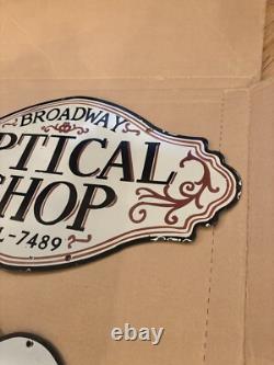 Vintage Optical Shop Glasses Sign Two Piece Rare Porcelain Double Sided